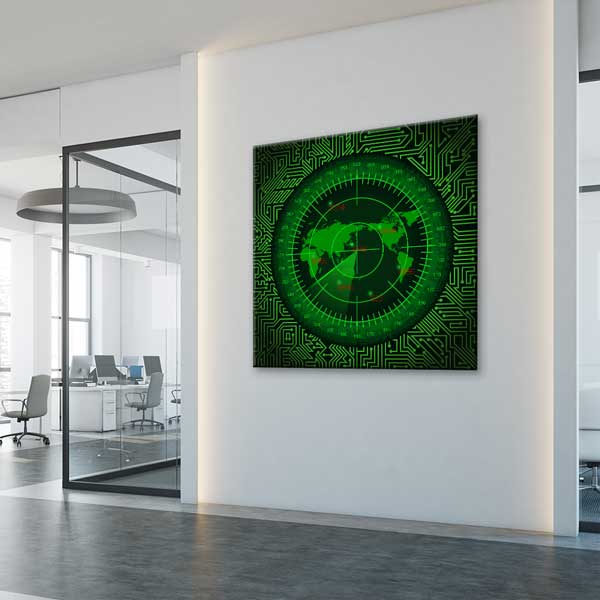 Devre Kartı Desenli Askeri Radar Dünya Haritası Tablosu – 11271