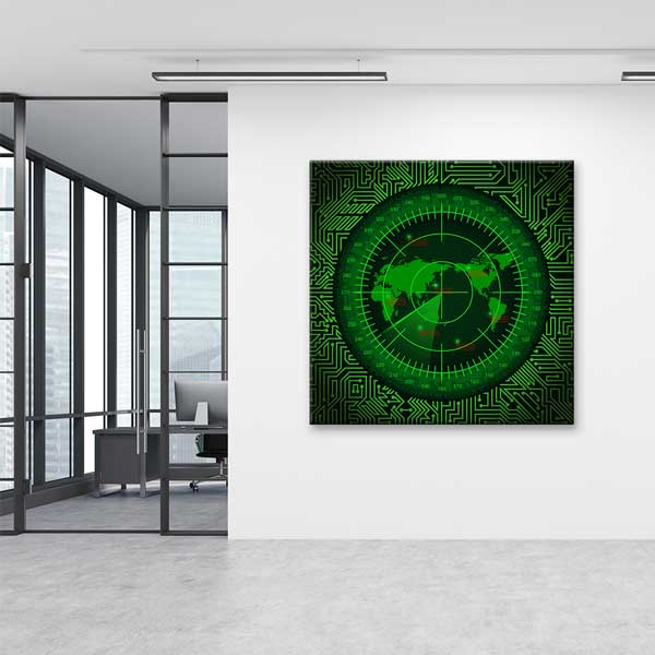 Devre Kartı Desenli Askeri Radar Dünya Haritası Tablosu – 11271