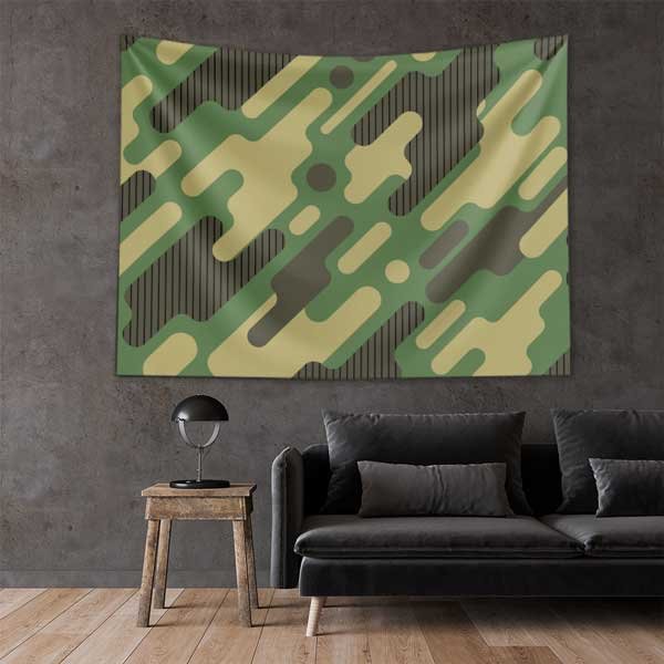 Modern Askeri Kamuflaj Duvar Örtüsü - Soyut Çizgi ve Şekiller 11102