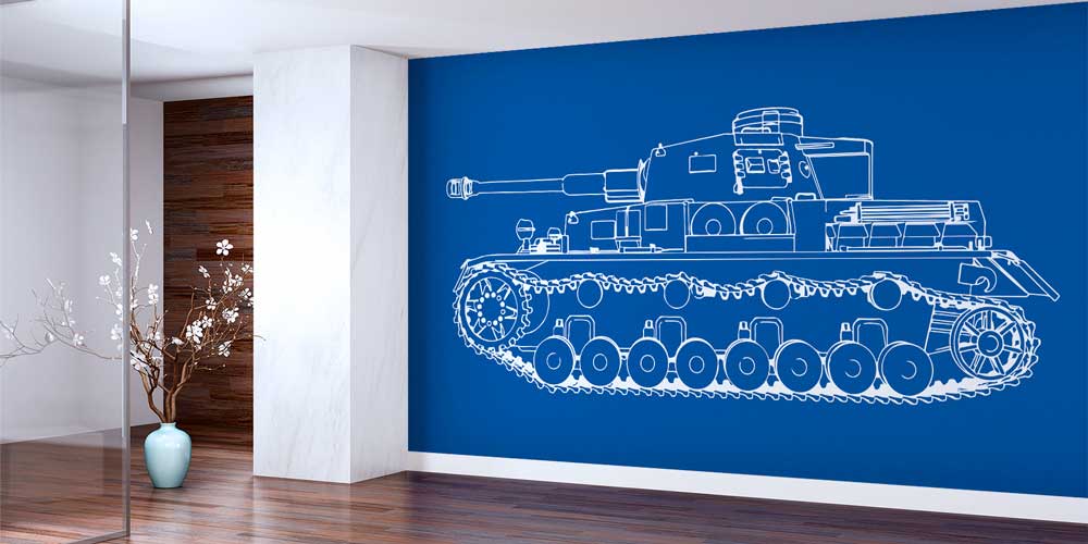 Mavi Zemin Üzerine Teknik Tank Çizimi Duvar Kağıdı 10982