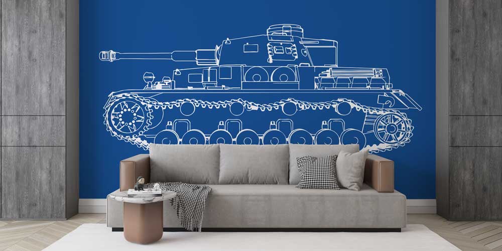 Mavi Zemin Üzerine Teknik Tank Çizimi Duvar Kağıdı 10982
