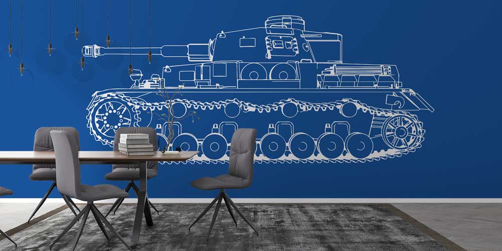 Mavi Zemin Üzerine Teknik Tank Çizimi Duvar Kağıdı 10982