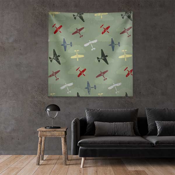 Retro Askeri Uçak Desenli Duvar Örtüsü 11128