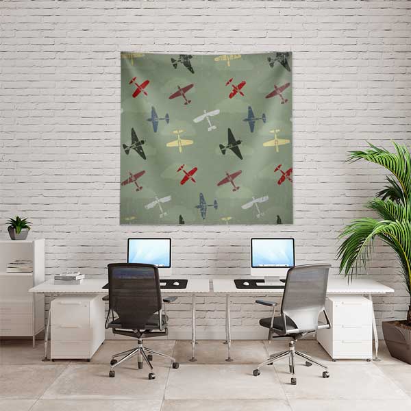 Retro Askeri Uçak Desenli Duvar Örtüsü 11128