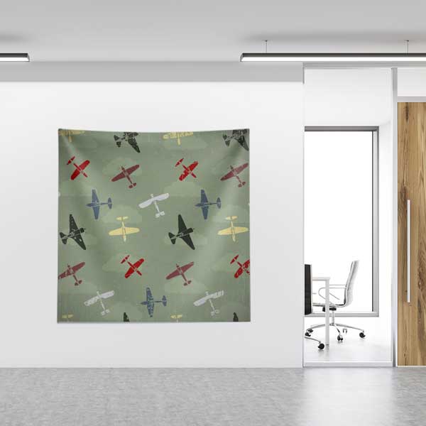 Retro Askeri Uçak Desenli Duvar Örtüsü 11128
