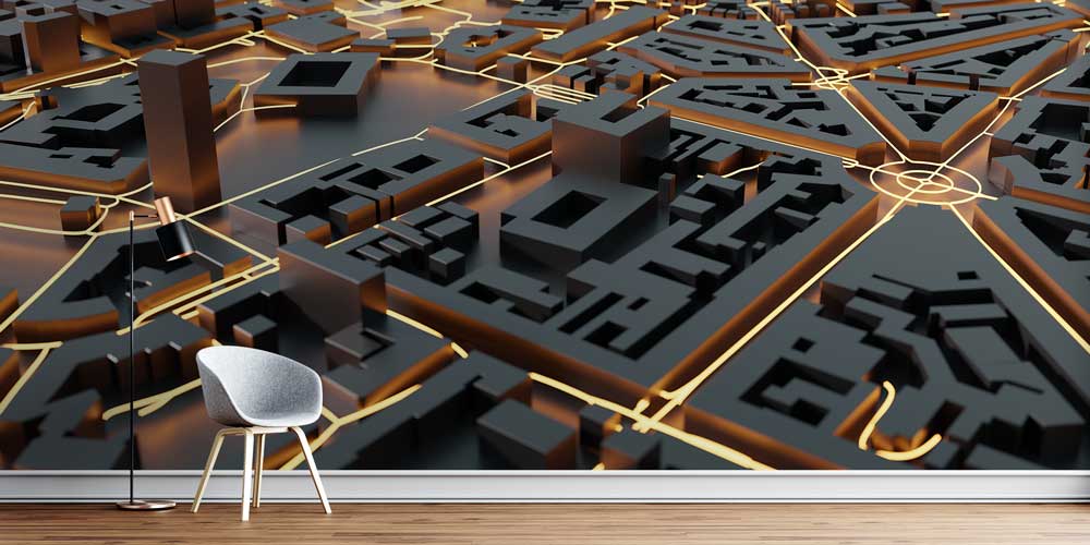 3D Siyah Altın Şehir Haritası Duvar Kağıdı 5576
