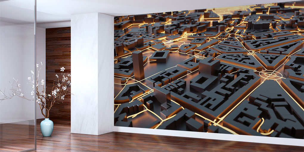 3D Siyah Altın Şehir Haritası Duvar Kağıdı 5576