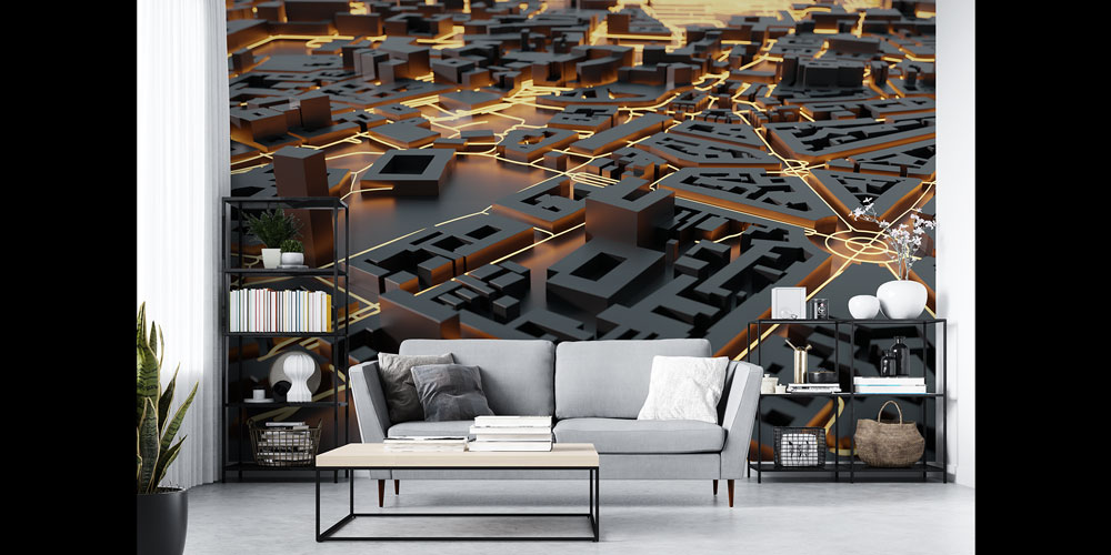 3D Siyah Altın Şehir Haritası Duvar Kağıdı 5576