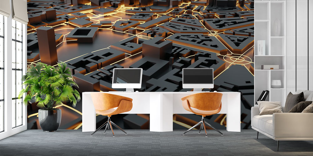 3D Siyah Altın Şehir Haritası Duvar Kağıdı 5576