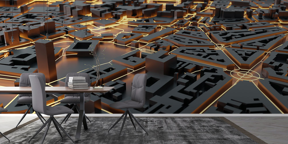 3D Siyah Altın Şehir Haritası Duvar Kağıdı 5576