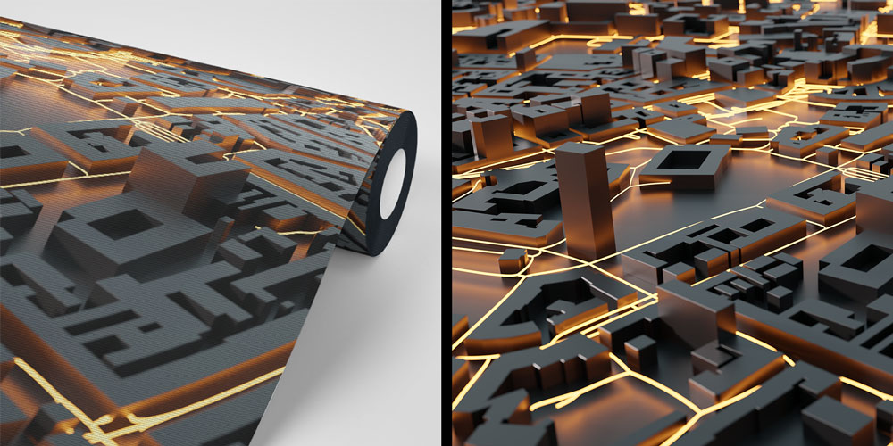 3D Siyah Altın Şehir Haritası Duvar Kağıdı 5576