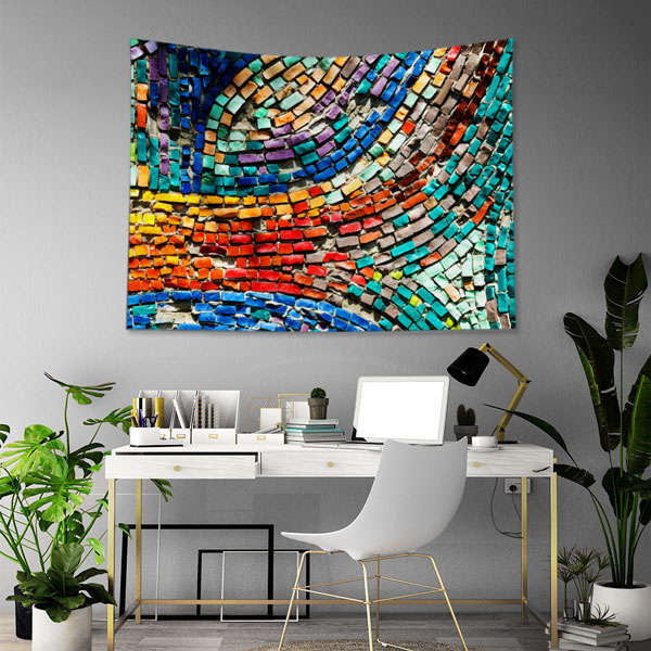Renkli Mozaik Desenli Sanatsal Duvar Örtüsü Kumaş Baskı 5598
