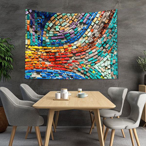 Renkli Mozaik Desenli Sanatsal Duvar Örtüsü Kumaş Baskı 5598
