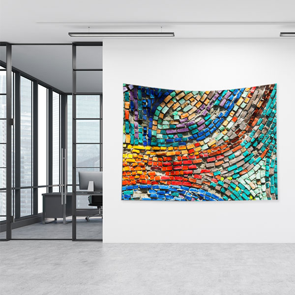 Renkli Mozaik Desenli Sanatsal Duvar Örtüsü Kumaş Baskı 5598