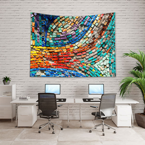 Renkli Mozaik Desenli Sanatsal Duvar Örtüsü Kumaş Baskı 5598