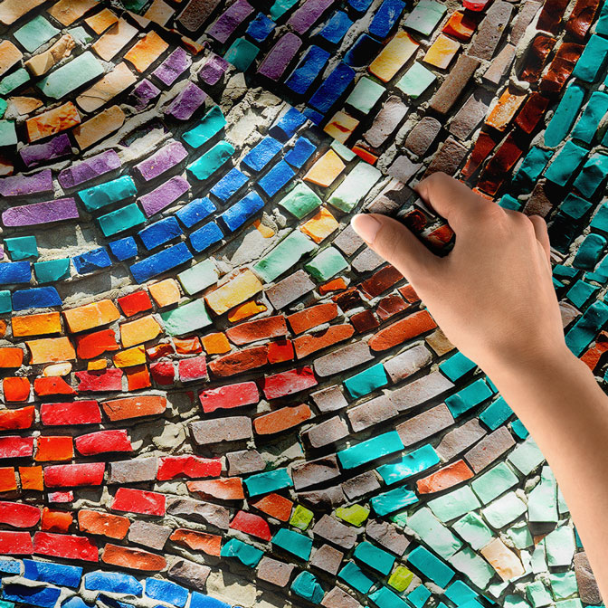 Renkli Mozaik Desenli Sanatsal Duvar Örtüsü Kumaş Baskı 5598