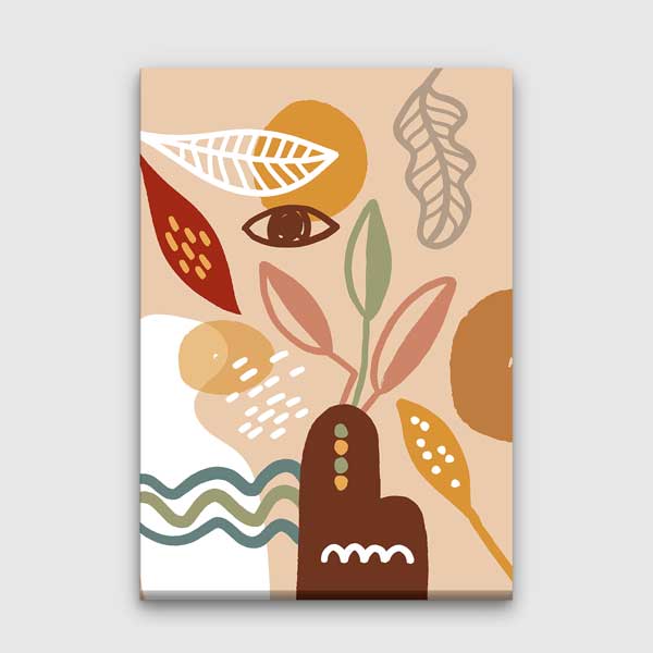 Toprak Tonlu Yaprak Kompozisyonlu Minimal Duvar Tablosu 13950