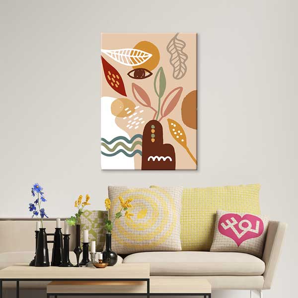 Toprak Tonlu Yaprak Kompozisyonlu Minimal Duvar Tablosu 13950