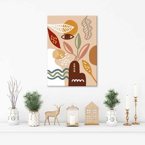 Toprak Tonlu Yaprak Kompozisyonlu Minimal Duvar Tablosu 13950