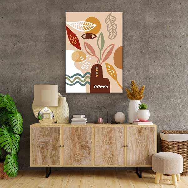 Toprak Tonlu Yaprak Kompozisyonlu Minimal Duvar Tablosu 13950