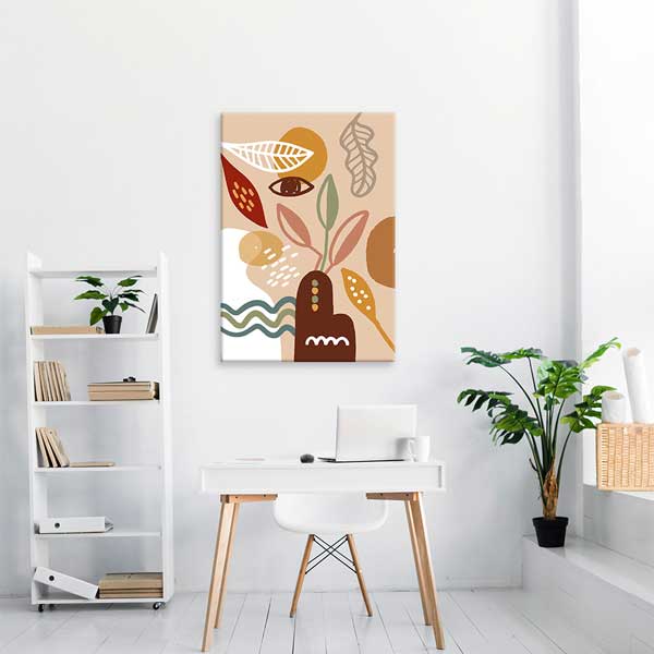 Toprak Tonlu Yaprak Kompozisyonlu Minimal Duvar Tablosu 13950