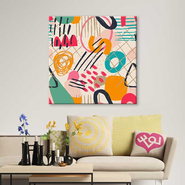 Geometrik Desenli Renkli Soyut Minimal Kanvas Tablo 13995