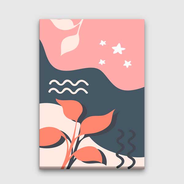 Soyut Yaprak ve Yıldız Detaylı Minimal Duvar Tablosu 13947