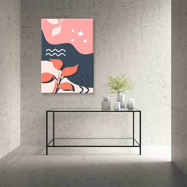 Soyut Yaprak ve Yıldız Detaylı Minimal Duvar Tablosu 13947