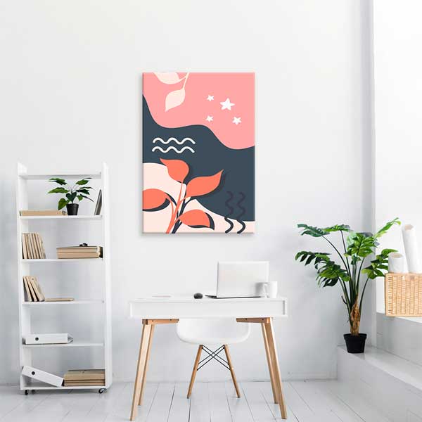 Soyut Yaprak ve Yıldız Detaylı Minimal Duvar Tablosu 13947