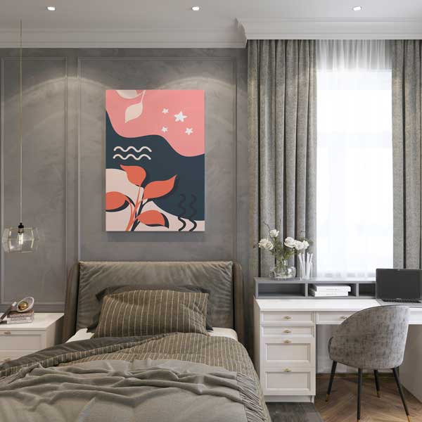 Soyut Yaprak ve Yıldız Detaylı Minimal Duvar Tablosu 13947