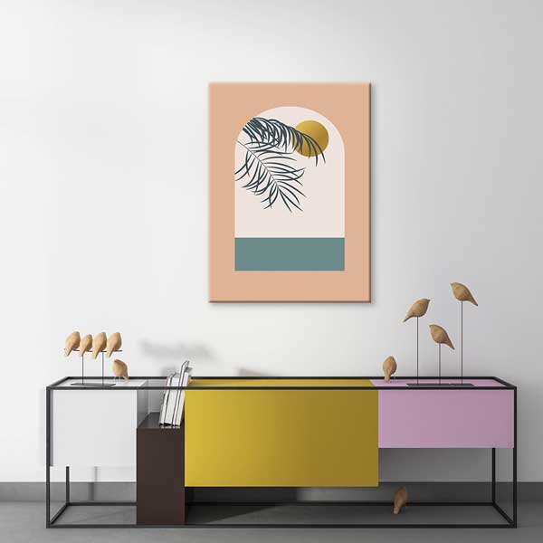 Kemer Formlu Palmiye Yapraklı Minimal Kanvas Tablo 13983