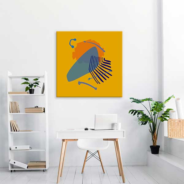 Hardal Zeminli Soyut Formlu Minimal Kanvas Tablo 13990