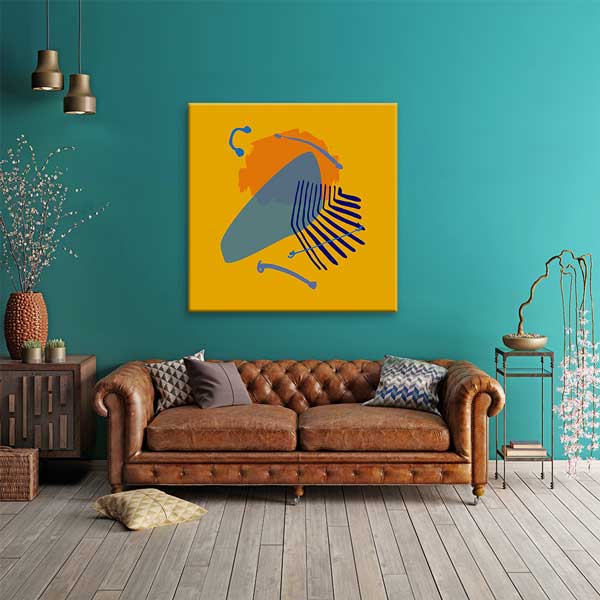 Hardal Zeminli Soyut Formlu Minimal Kanvas Tablo 13990