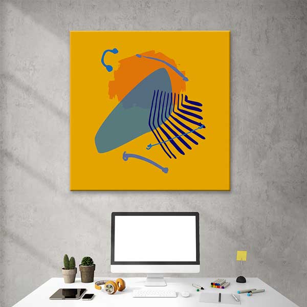 Hardal Zeminli Soyut Formlu Minimal Kanvas Tablo 13990