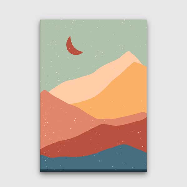 Minimal Dağ Silüeti ve Kızıl Ay Duvar Tablosu 13962