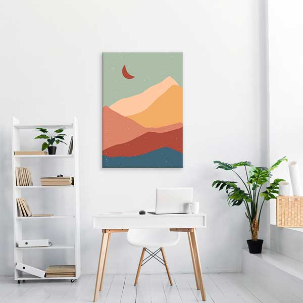 minimal-canvas-art-13962-02 Minimal Dağ Silüeti ve Kızıl Ay Duvar Tablosu 13962