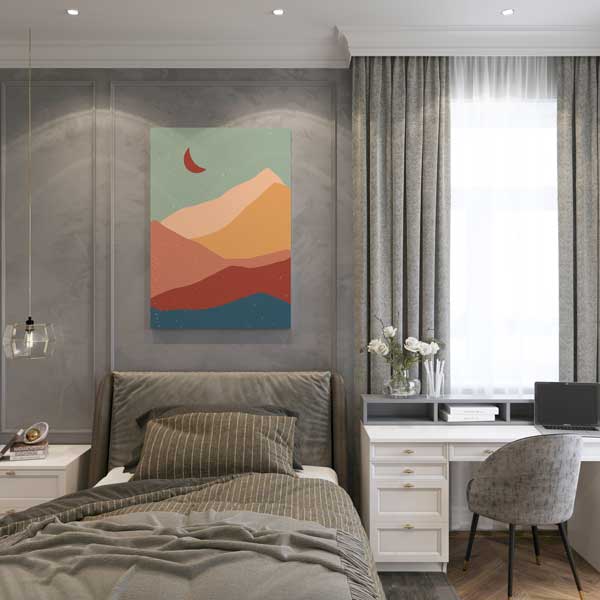 minimal-canvas-art-13962-04 Minimal Dağ Silüeti ve Kızıl Ay Duvar Tablosu 13962