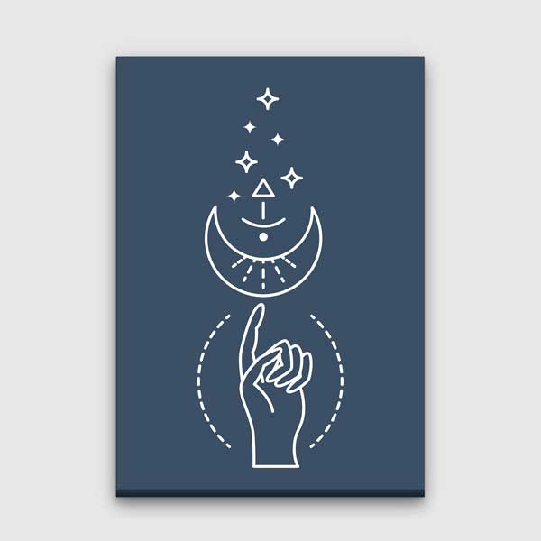 Ay ve El Sembollü Minimal Line Art Duvar Tablosu 13965