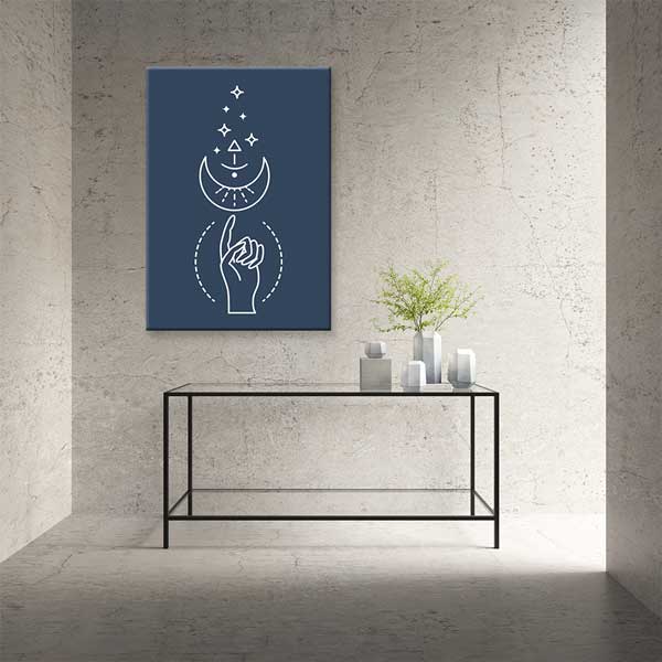 Ay ve El Sembollü Minimal Line Art Duvar Tablosu 13965