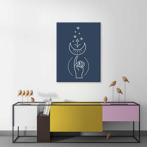 Ay ve El Sembollü Minimal Line Art Duvar Tablosu 13965