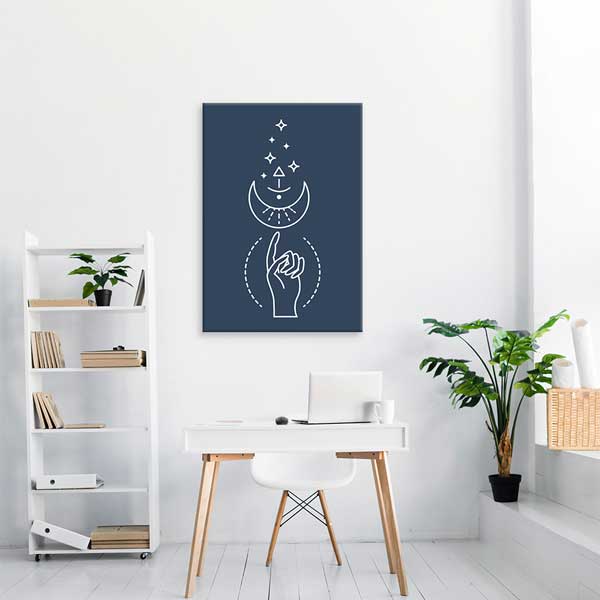 Ay ve El Sembollü Minimal Line Art Duvar Tablosu 13965