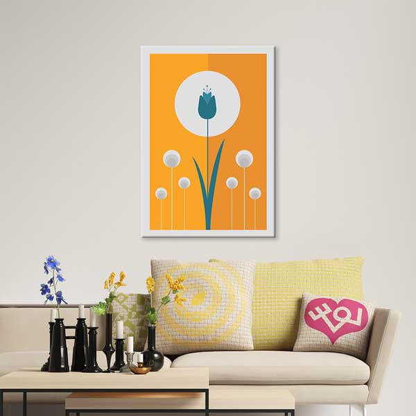 minimal-decoration-13988-01 Turuncu Zeminli Lale Desenli Minimal Kanvas Tablo 13988