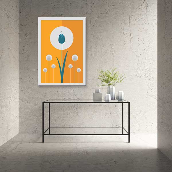 minimal-decoration-13988-03 Turuncu Zeminli Lale Desenli Minimal Kanvas Tablo 13988