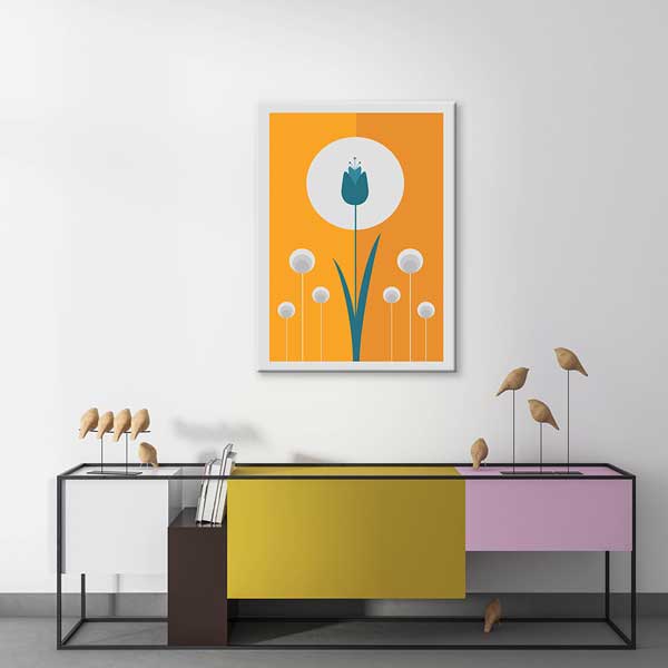 minimal-decoration-13988-05 Turuncu Zeminli Lale Desenli Minimal Kanvas Tablo 13988