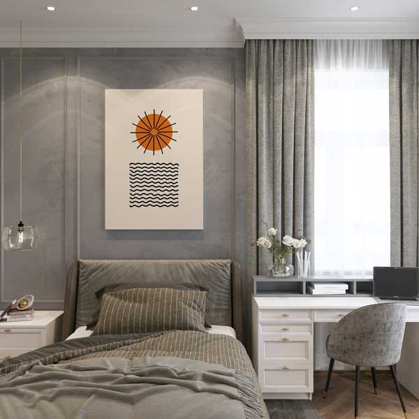 Minimal Güneş ve Dalga Desenli Duvar Tablosu 13972