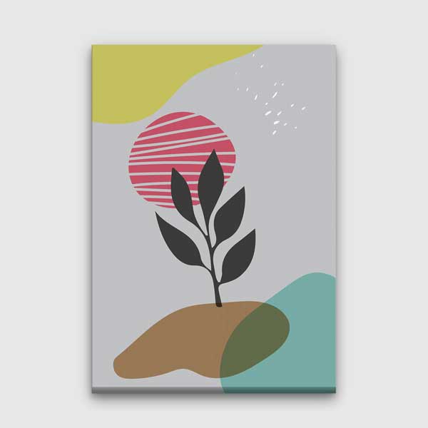 Çizgili Pembe Güneşli Minimal Bitki Kanvas Tablo 13981