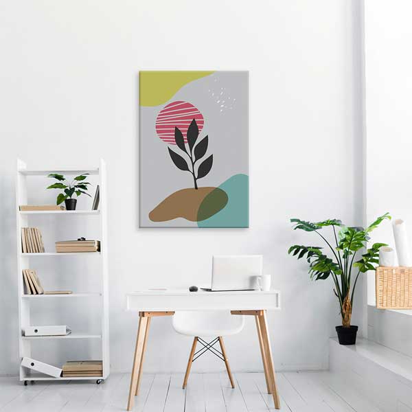 Çizgili Pembe Güneşli Minimal Bitki Kanvas Tablo 13981