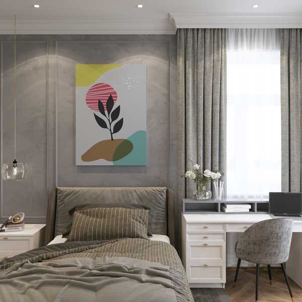 Çizgili Pembe Güneşli Minimal Bitki Kanvas Tablo 13981