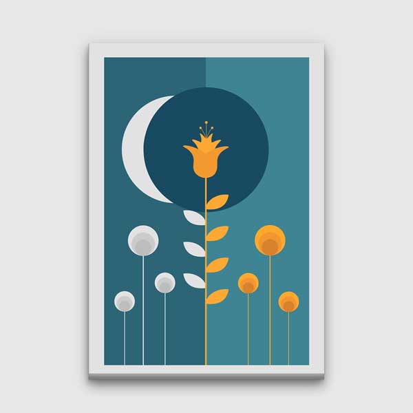 Ay ve Çiçek Figürlü Gece Temalı Minimal Kanvas Tablo 13989