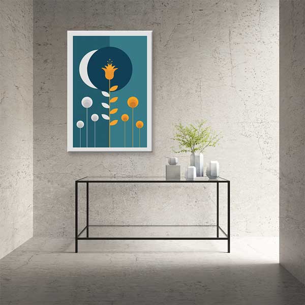 Ay ve Çiçek Figürlü Gece Temalı Minimal Kanvas Tablo 13989